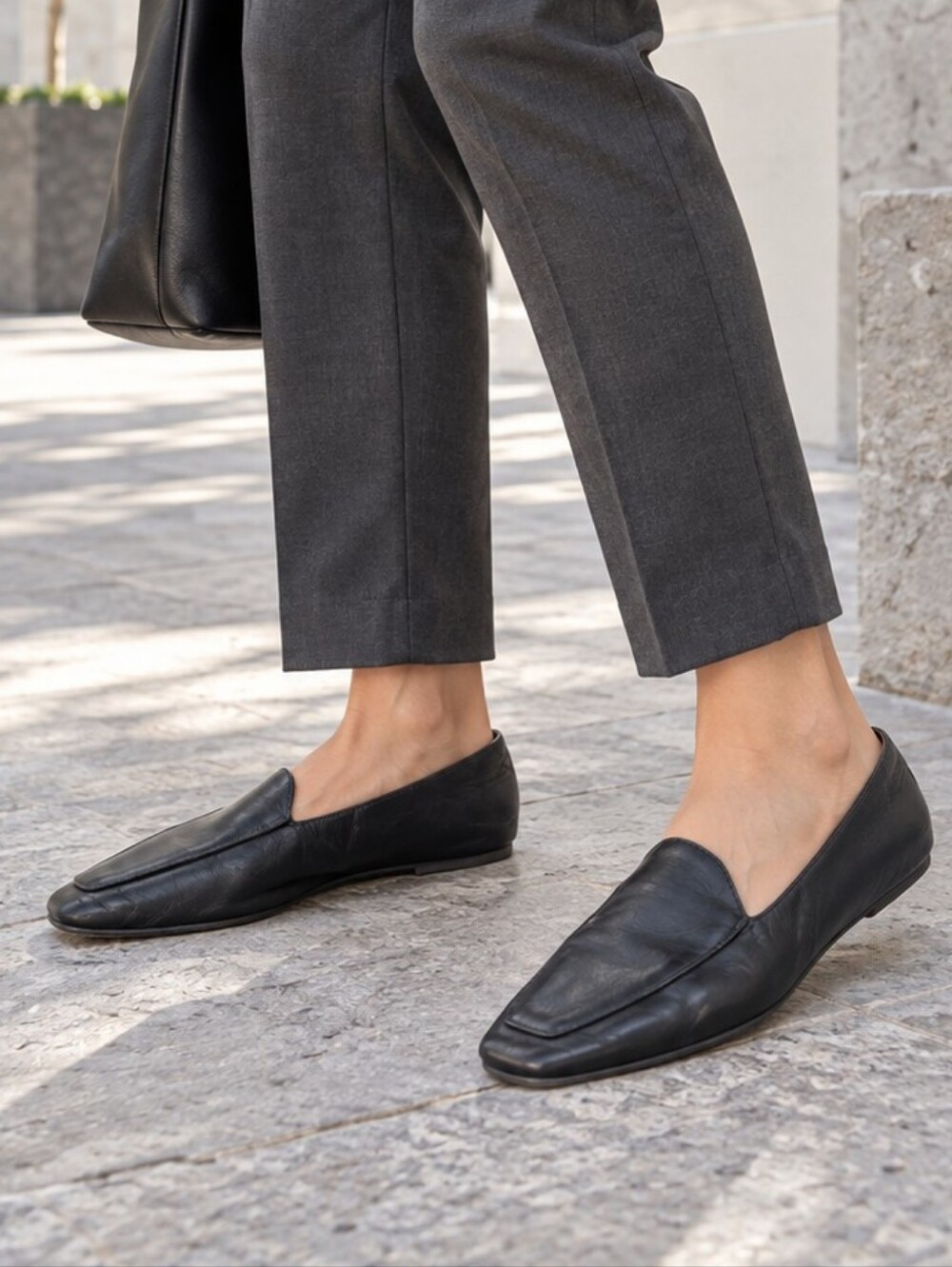 Enzo Angiolini Lorell Black Leather Square Toe Loafers Women's 6M 36